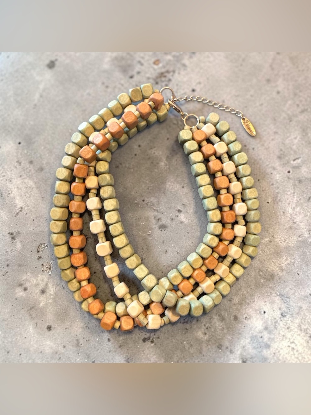 Plunder Multistrand Bead Necklace in Sage, Tan & Cream